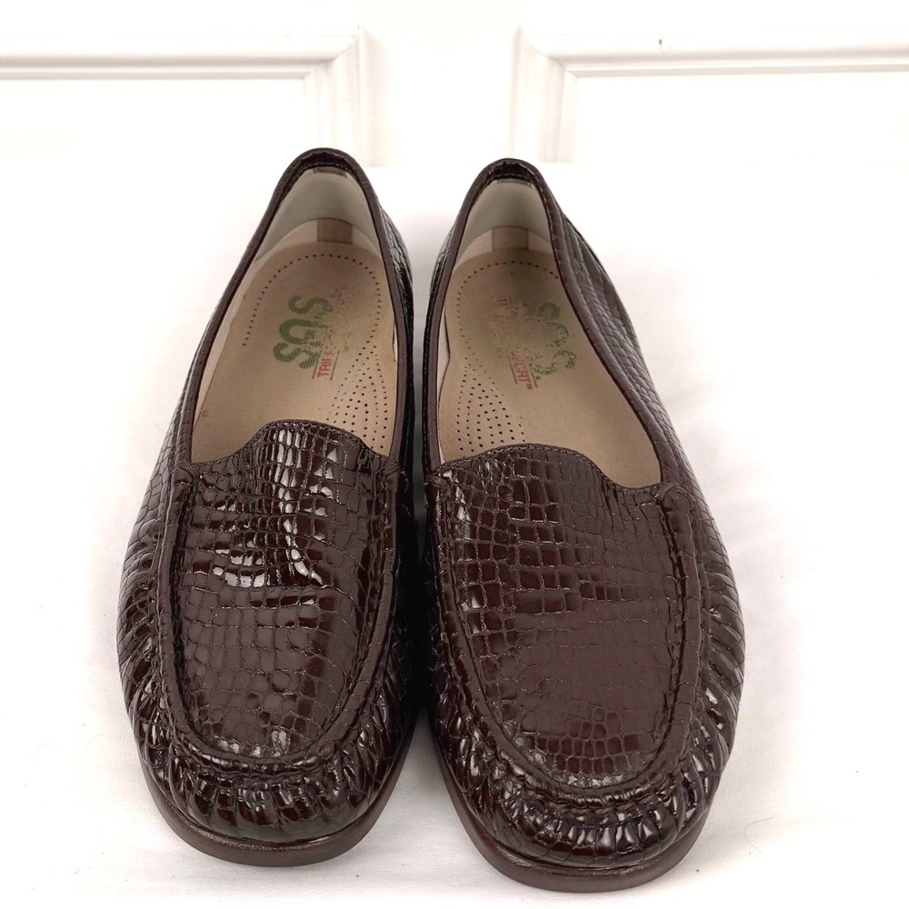 SAS Tripad Comfort Womens 9.5 WW Brown Croc Embossed Patent Leather Loafers